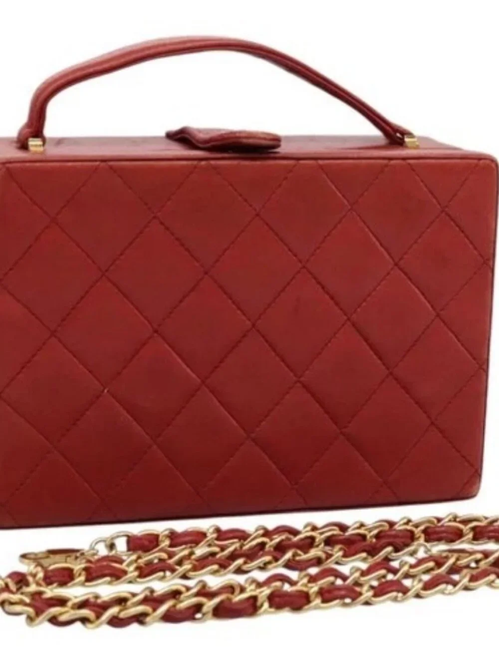 CHANEL Matelasse Hand Bag Lamb Skin 2way Red CC Auth 115600V